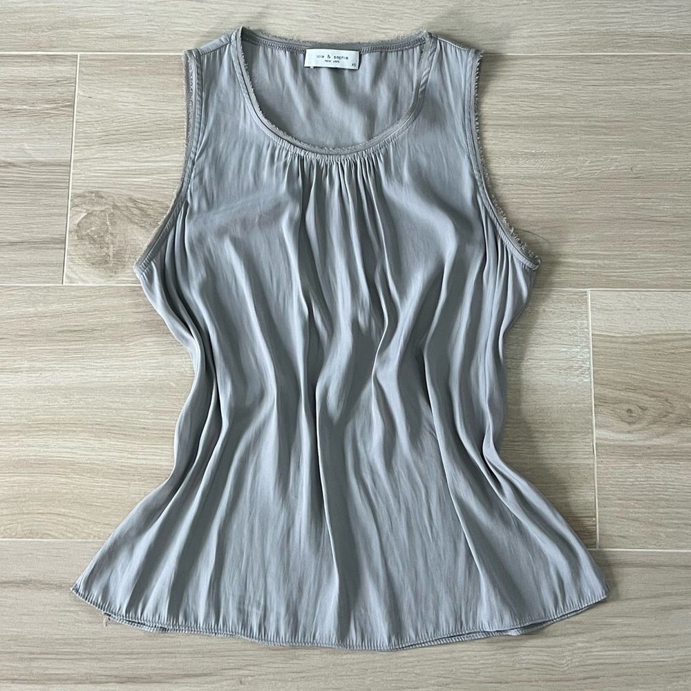 Lola & Sophie Sleeveless Pleated Neck Tank - Light Gray